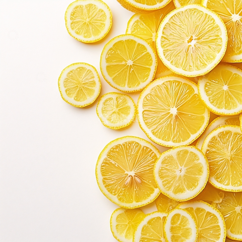高清大图下载【趣麦麦图】柠檬切片排列在白色背景上