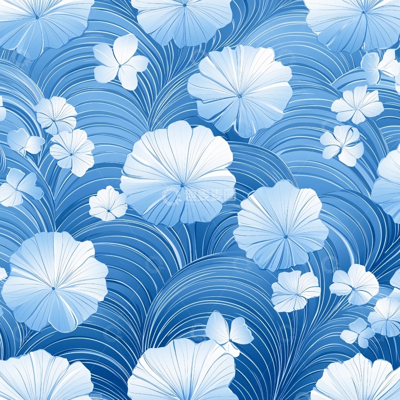 高清大图下载【趣麦麦图】蓝色花朵波浪背景