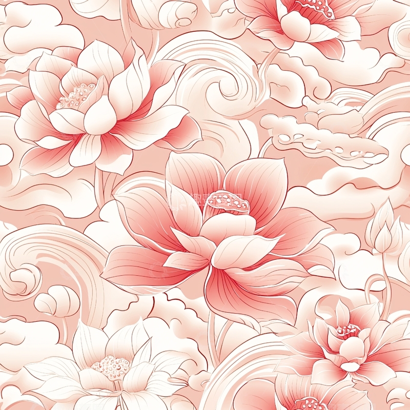高清大图下载【趣麦麦图】粉色花朵祥云纹样