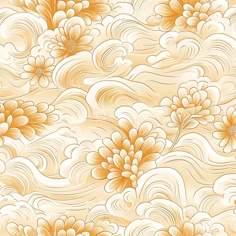 高清大图下载【趣麦麦图】金色花朵祥云图案