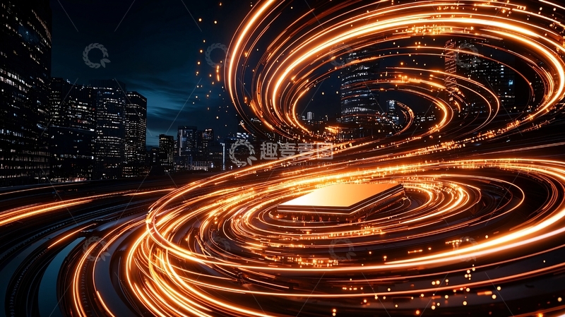 高清大图下载【趣麦麦图】科技感光线围绕芯片