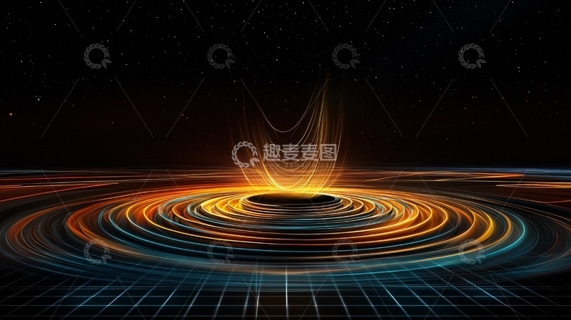 高清大图下载【趣麦麦图】发光圆形波纹在黑色背景中