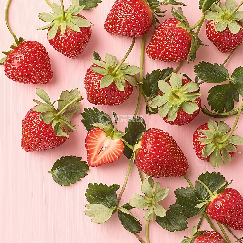 高清大图下载【趣麦麦图】鲜红草莓粉色背景