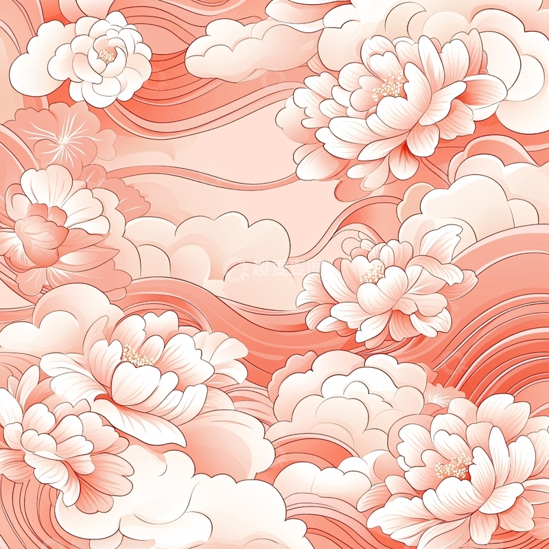 高清大图下载【趣麦麦图】祥云牡丹图案背景