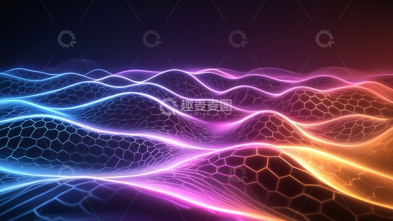 高清大图下载【趣麦麦图】霓虹光效下的抽象波浪