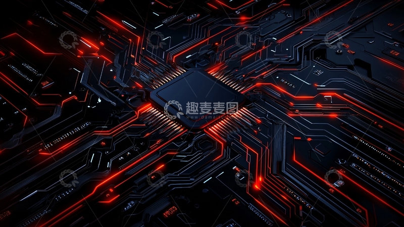 高清大图下载【趣麦麦图】集成电路板的红色光芒