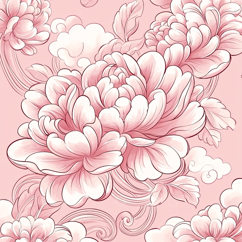 高清大图下载【趣麦麦图】粉色牡丹花纹样