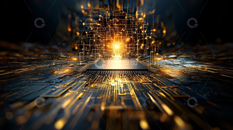 高清大图下载【趣麦麦图】芯片上的金色光线