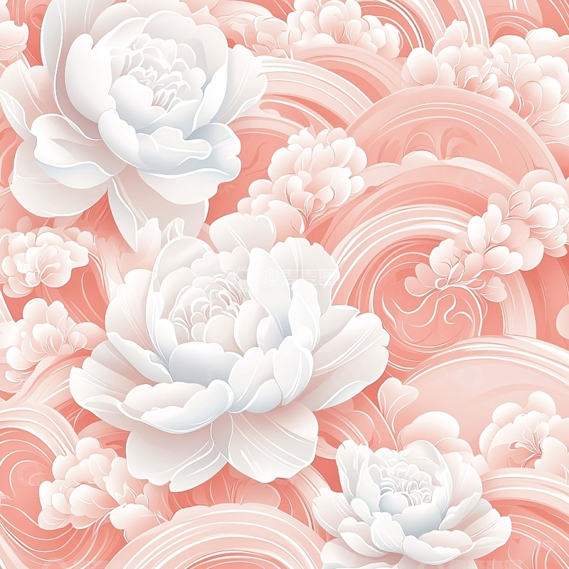 高清大图下载【趣麦麦图】粉色花卉祥云纹样