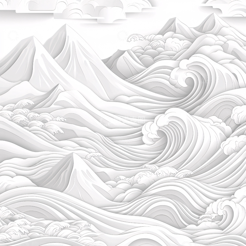 高清大图下载【趣麦麦图】波涛汹涌的山水水墨画