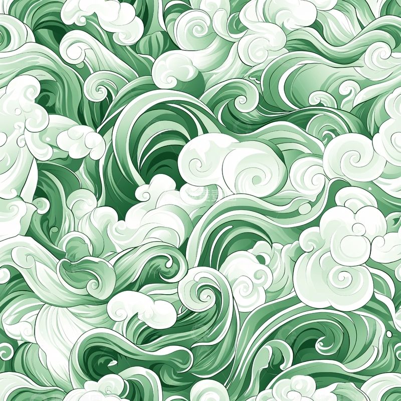 高清大图下载【趣麦麦图】绿色云朵水波纹图案