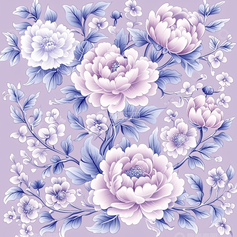 高清大图下载【趣麦麦图】淡紫色牡丹花卉背景