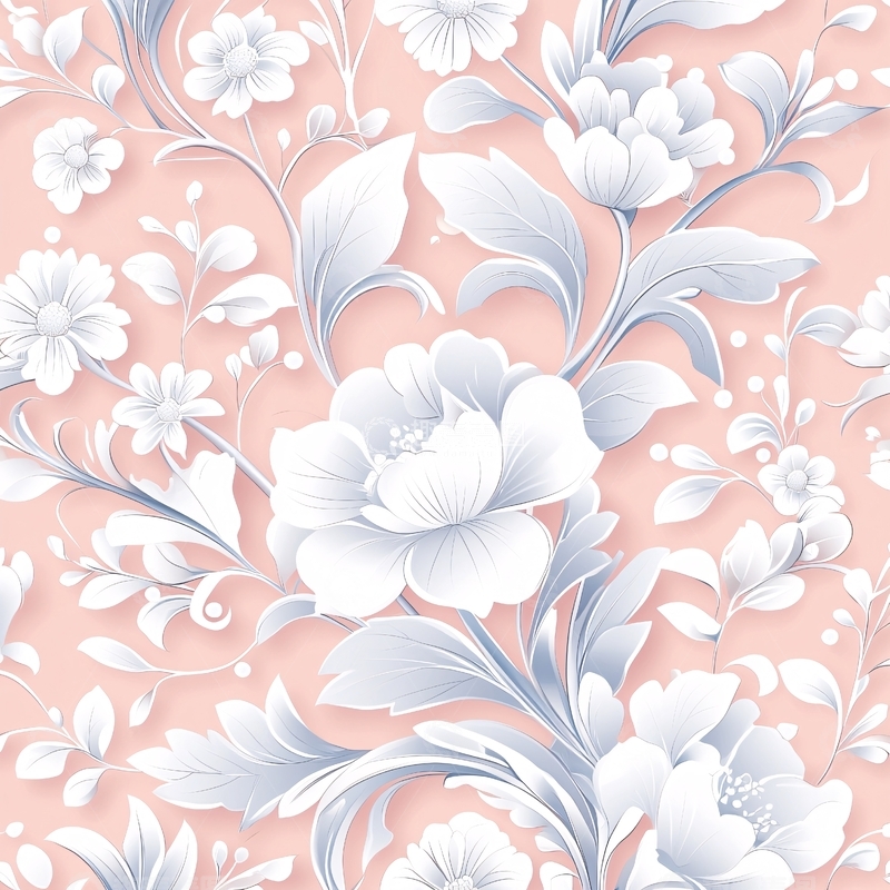 高清大图下载【趣麦麦图】粉色底上的白色花朵图案