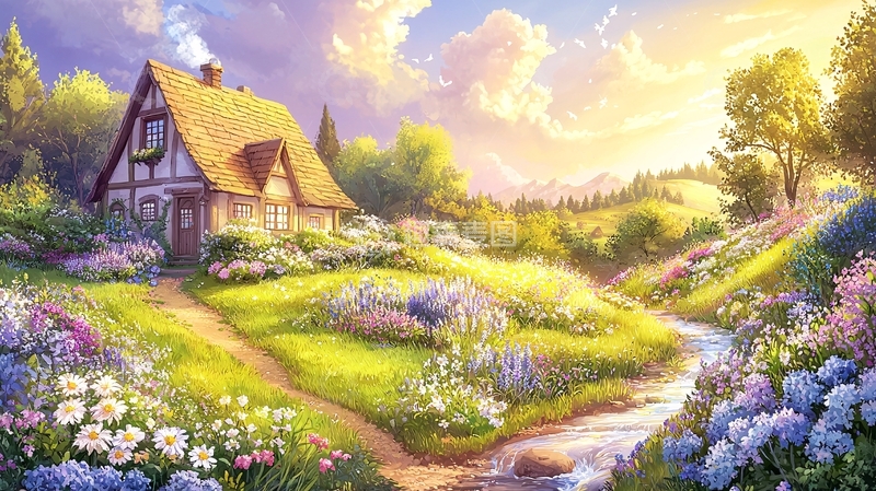 高清大图下载【趣麦麦图】田园小屋风景如画