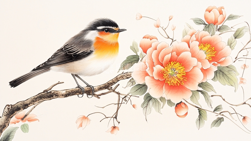 高清大图下载【趣麦麦图】鸟与花卉水墨画