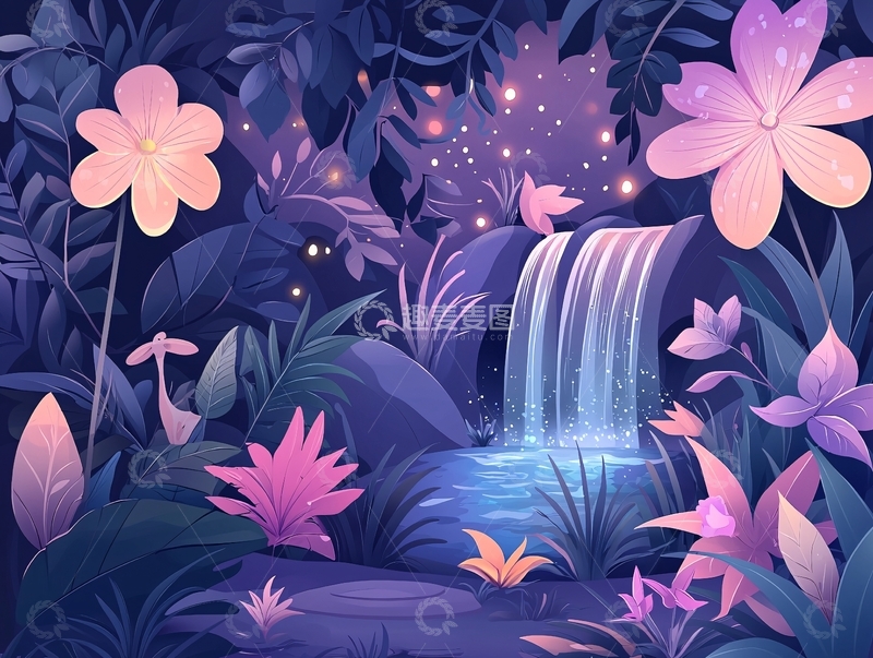 高清大图下载【趣麦麦图】奇幻森林夜景插画