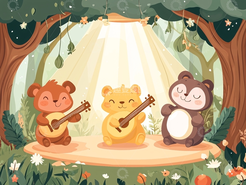 高清大图下载【趣麦麦图】森林动物乐队演奏