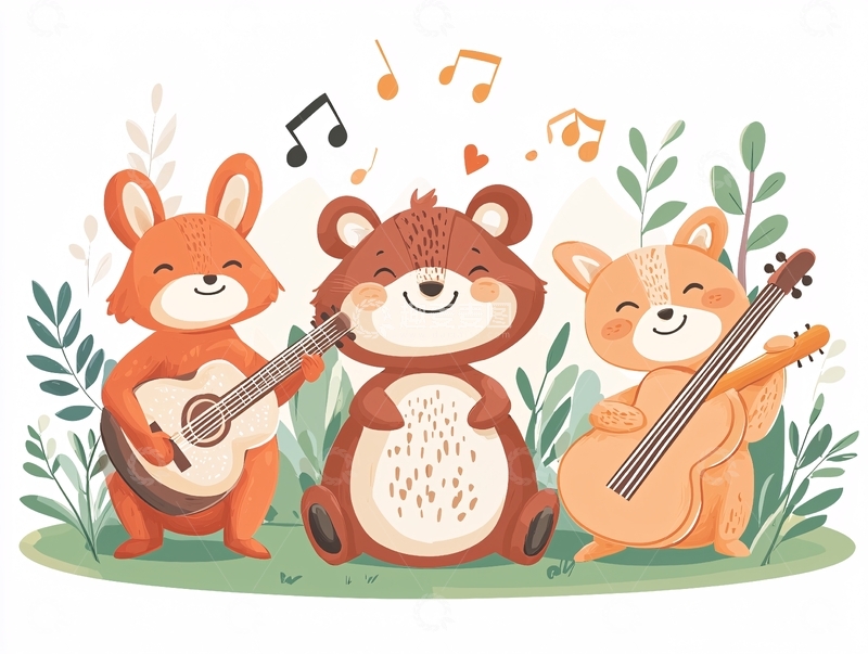 高清大图下载【趣麦麦图】卡通动物乐队演奏