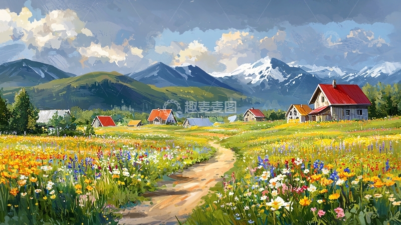 高清大图下载【趣麦麦图】田园风光油画风格景色