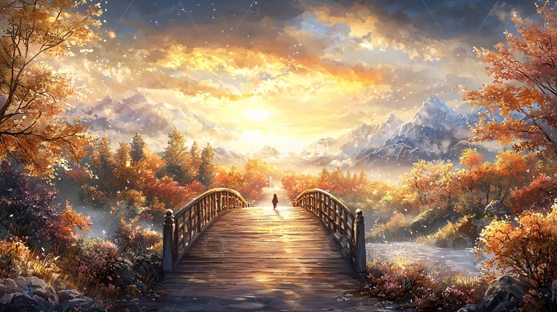 高清大图下载【趣麦麦图】唯美桥梁风景油画