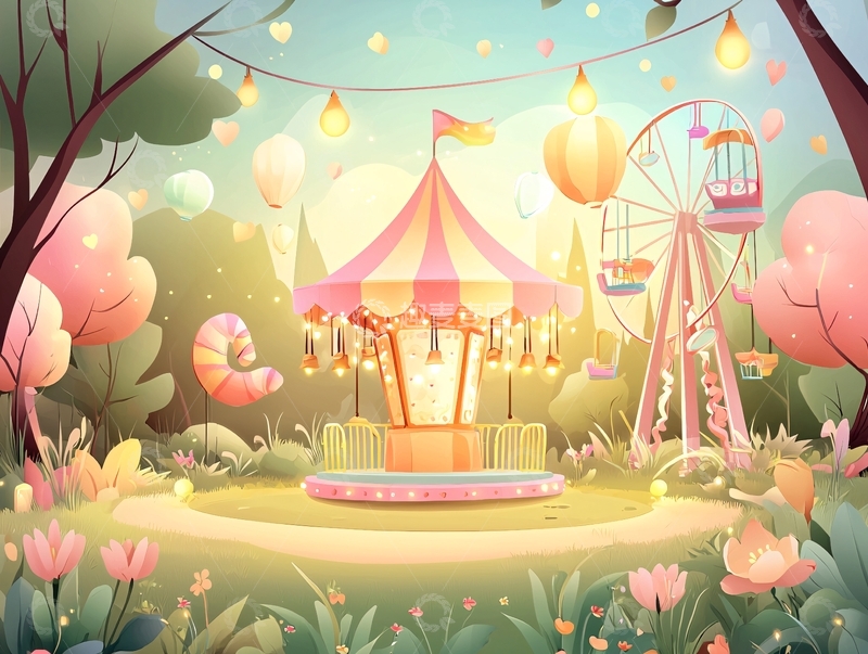 高清大图下载【趣麦麦图】游乐园童话风格插画