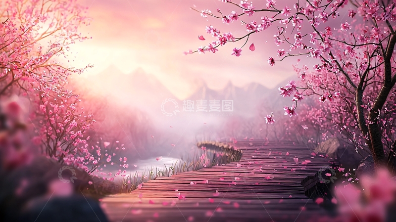 高清大图下载【趣麦麦图】粉色浪漫樱花绽放之路