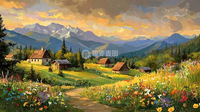 高清大图下载【趣麦麦图】田园风光山水画