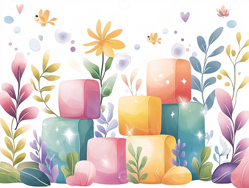 高清大图下载【趣麦麦图】彩色方块植物装饰