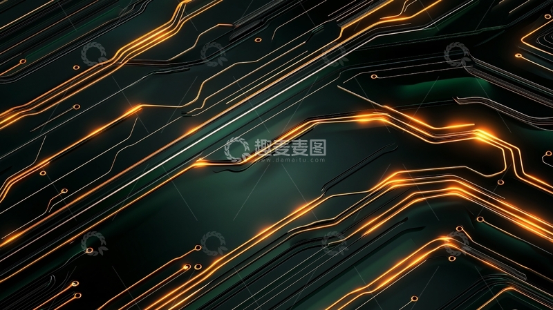 高清大图下载【趣麦麦图】金色线条科技电路抽象背景