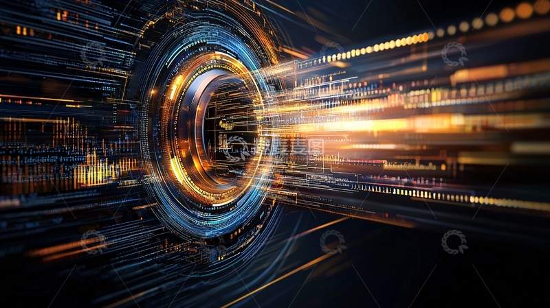 高清大图下载【趣麦麦图】蓝色金色科技光线隧道