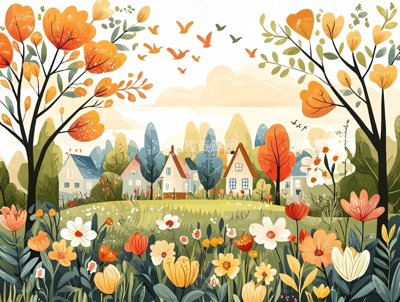 高清大图下载【趣麦麦图】卡通田园风光