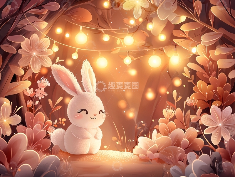 高清大图下载【趣麦麦图】可爱兔子在花丛中闪耀