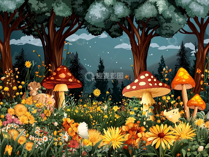高清大图下载【趣麦麦图】童话森林蘑菇夜景