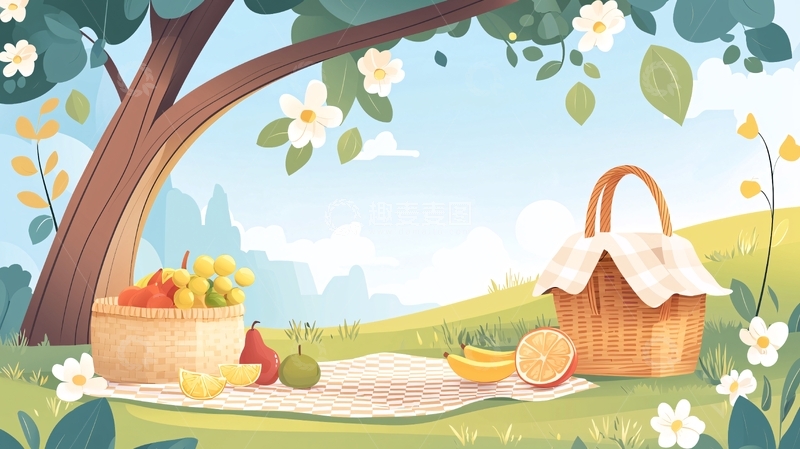 树下野餐的温馨场景