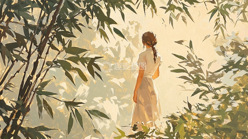 高清大图下载【趣麦麦图】女子背影竹林