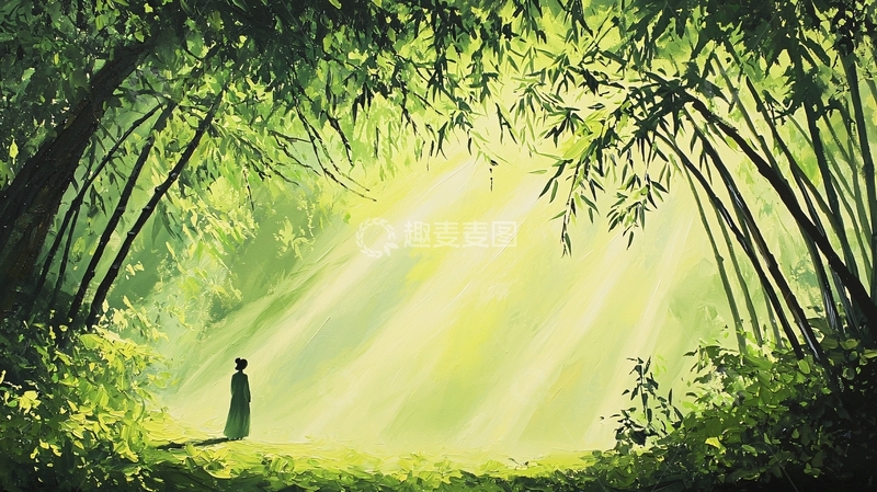 高清大图下载【趣麦麦图】森林阳光下的孤独身影