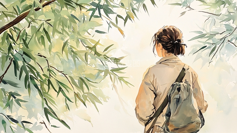 高清大图下载【趣麦麦图】女子竹林背影