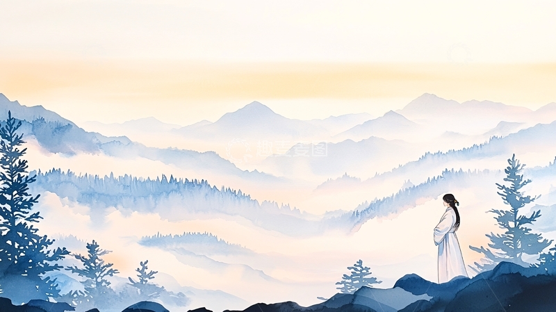 高清大图下载【趣麦麦图】水墨山水间的女子