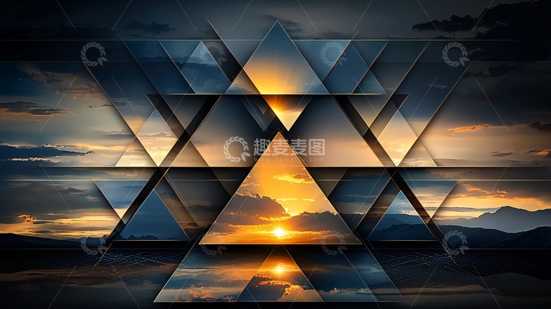 高清大图下载【趣麦麦图】抽象三角形日落天空