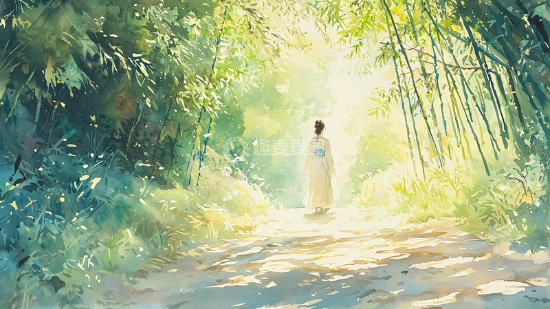 高清大图下载【趣麦麦图】林中女子背影