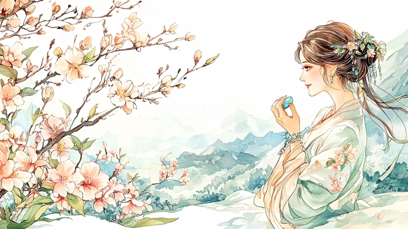 高清大图下载【趣麦麦图】古风女子赏花侧影