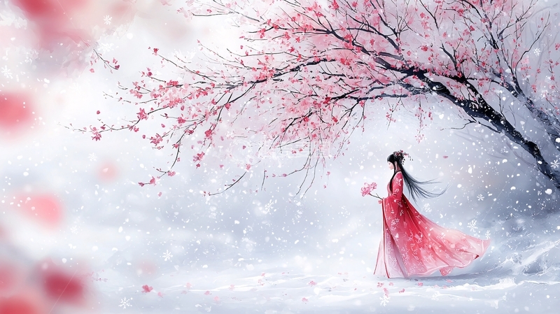 高清大图下载【趣麦麦图】古风女子树下赏花背影