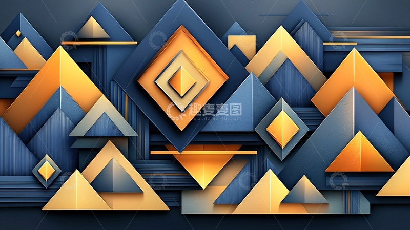高清大图下载【趣麦麦图】蓝色金色几何抽象背景