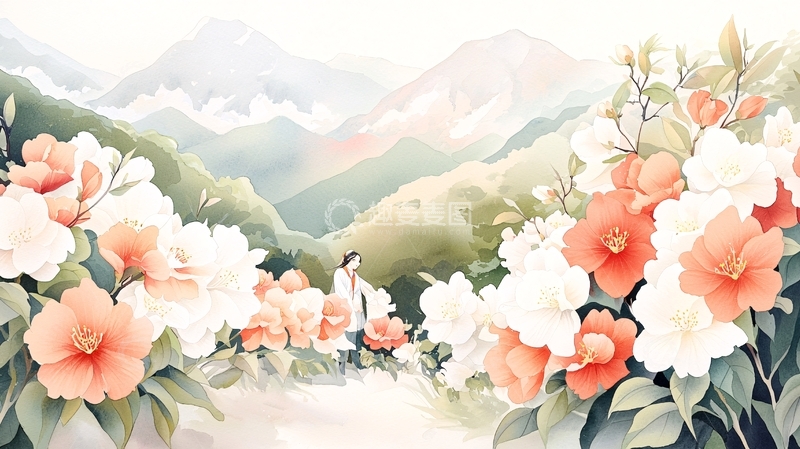 高清大图下载【趣麦麦图】粉色花朵山景柔美背景