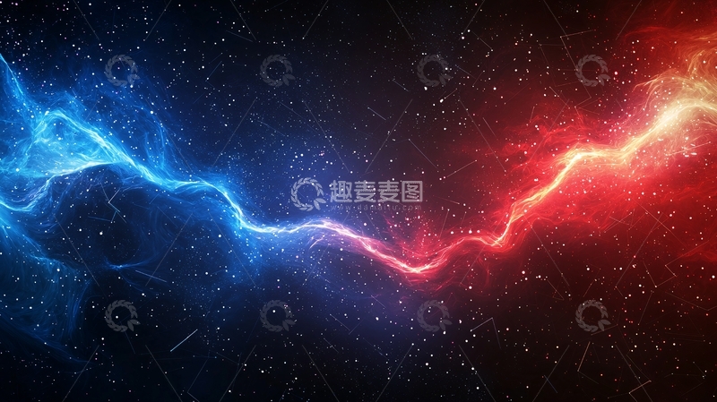 高清大图下载【趣麦麦图】红蓝对撞闪电星空背景