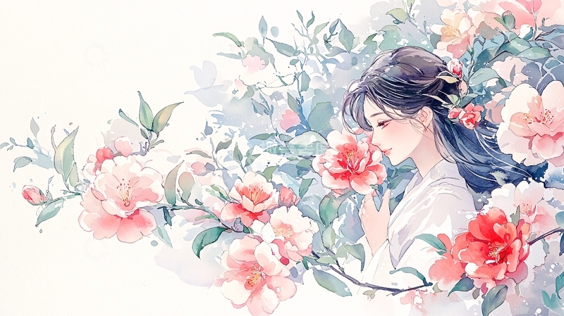 高清大图下载【趣麦麦图】古风女子与花