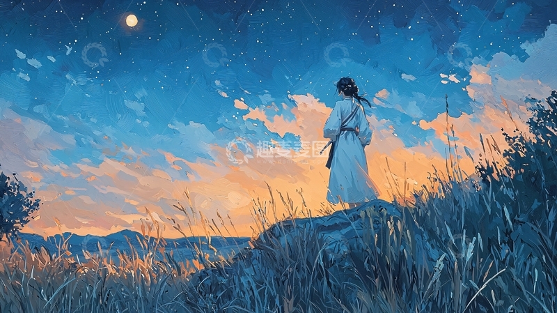 高清大图下载【趣麦麦图】月夜下的孤寂背影