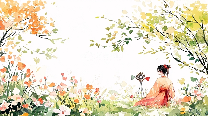 高清大图下载【趣麦麦图】女孩花丛赏花背影