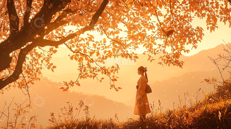 高清大图下载【趣麦麦图】秋日暖阳下的女子
