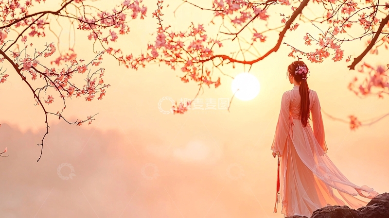 高清大图下载【趣麦麦图】汉服少女赏花背影